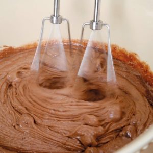Chocolate Cake Mix Mixing with High Speed Mixer in White Bowl Food Picture