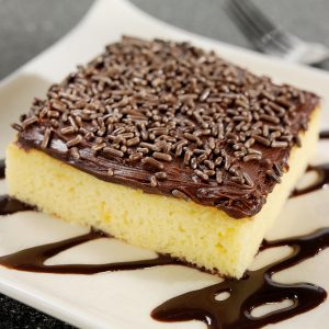 Yellow Cake Square with Chocolate Frosting & Sprinkles Food Picture