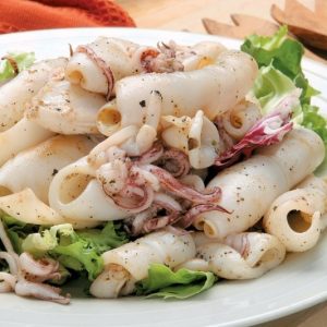 Calamari Salad on White Plate Food Picture