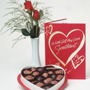 Valentines Heart of Candy with Rose and Card Food Picture