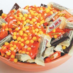 Halloween Candy Assortment in Clay Bowl Food Picture