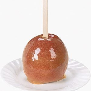 Fresh Made Caramel Apple on White Plate Food Picture