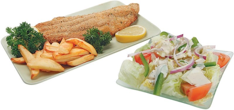 Catfish and Fries on a Dish with Side Salad Food Picture