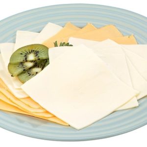 Sliced Cheese Assortment with Garnish in Light Blue Plate Food Picture