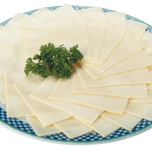 Sliced White American Cheese with Garnish on Decorative Plate Food Picture