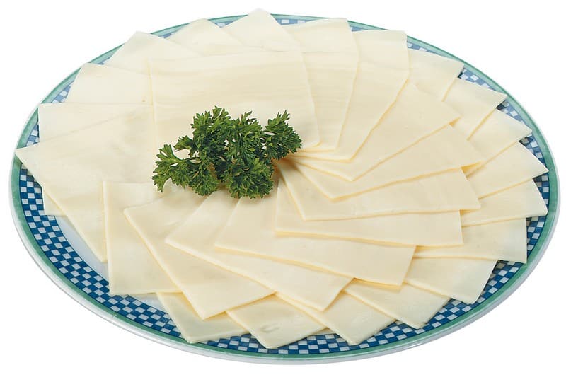Sliced White American Cheese with Garnish on Decorative Plate Food Picture