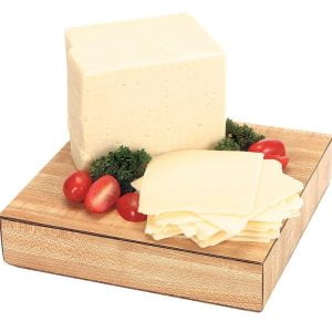 White American Cheese with Garnish on Wooden Block Food Picture
