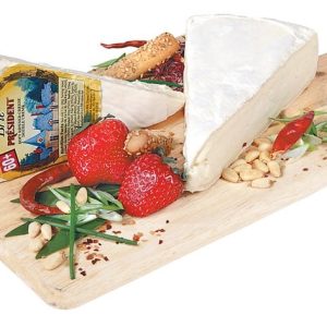 President Brie Cheese with Garnish on Wooden Board Food Picture
