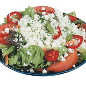 Salad on Black Dish with Feta Cheese Food Picture