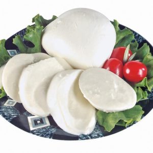 Mozzarella Cheese with Garnish on Black and White Plate Food Picture