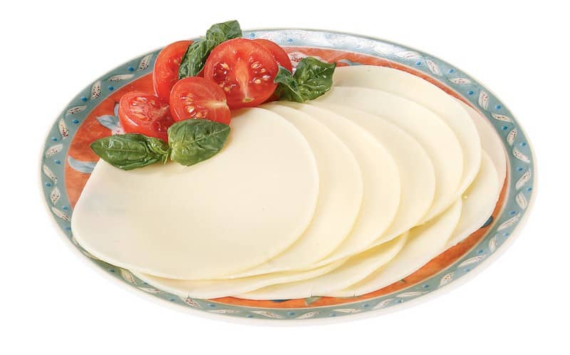Sliced Provolone Cheese with Garnish on Decorative Plate Food Picture