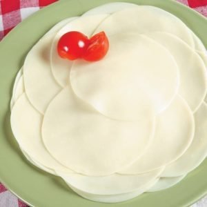 Sliced Provolone Cheese with Cherry Tomato Garnish on Green Plate Food Picture
