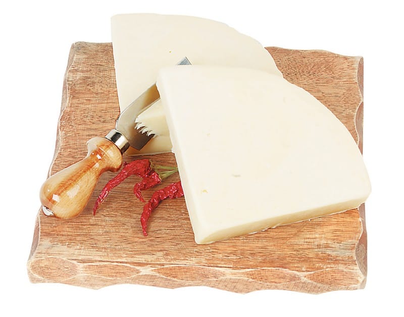 Sliced Provolone Cheese with Slicer on Wooden Board Food Picture