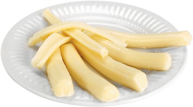 String Cheese on White Ridged Plate Food Picture