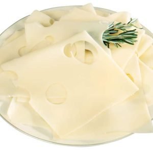 Sliced Swiss Cheese with Garnish on White Plate Food Picture