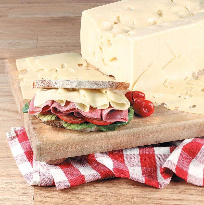 Swiss Cheese Sandwich on Wooden Board Food Picture