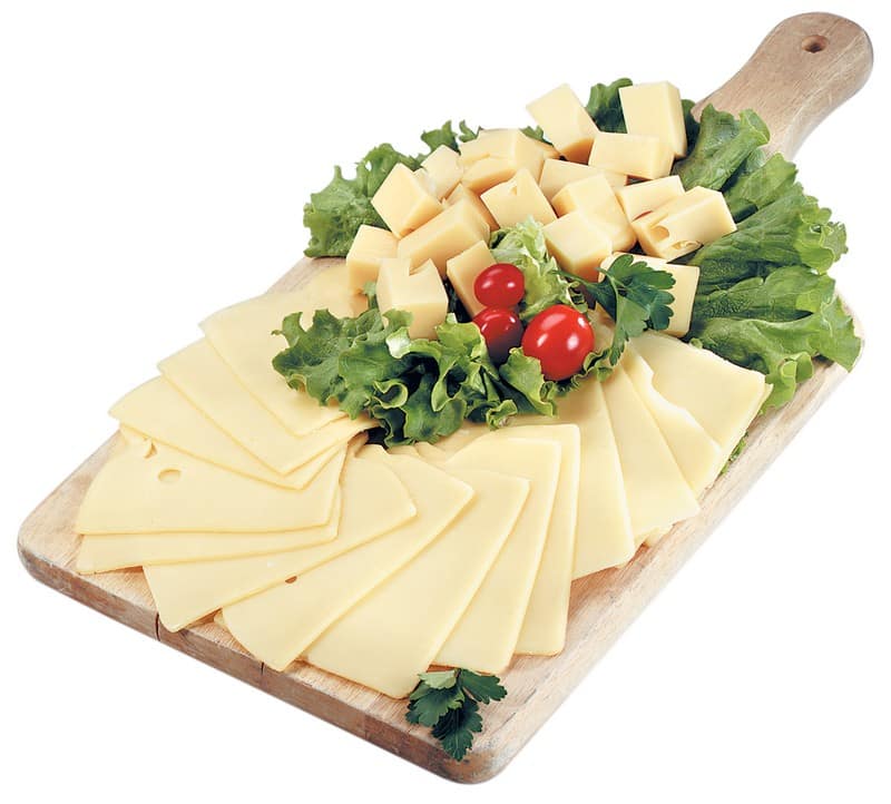 Swiss Cheese Sliced and Cubed with Garnish Food Picture