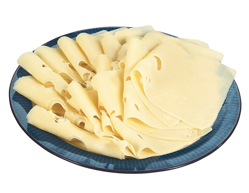 Sliced Swiss Cheese on Blue Plate Food Picture