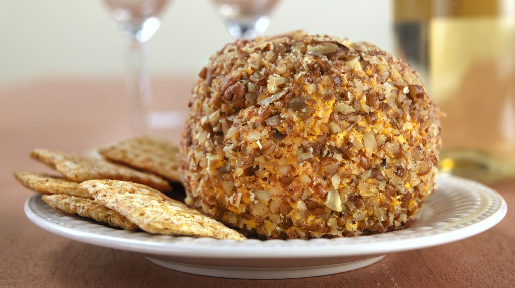 Cheese Ball and Cracker Spread on White Plate Food Picture