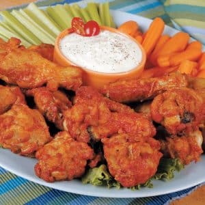 Plate of Hot Wings with Celery & Carrots Food Picture