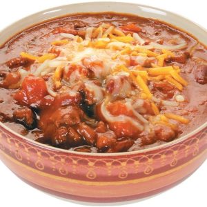 Chili with Garnish and Peppers in White Bowl Food Picture