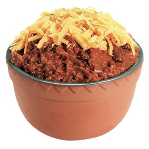 Chili with Shredded Cheese in Clay Bowl Food Picture