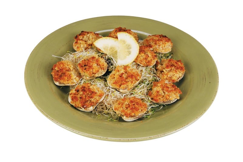 Clams Casino With Lemon On Green Plate Food Picture