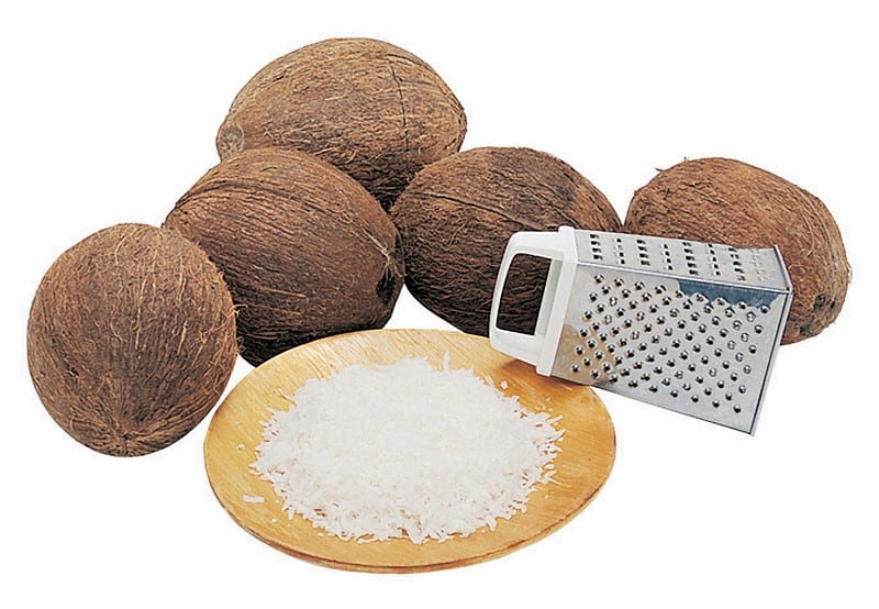 Whole and Shredded Coconuts Isolated Food Picture