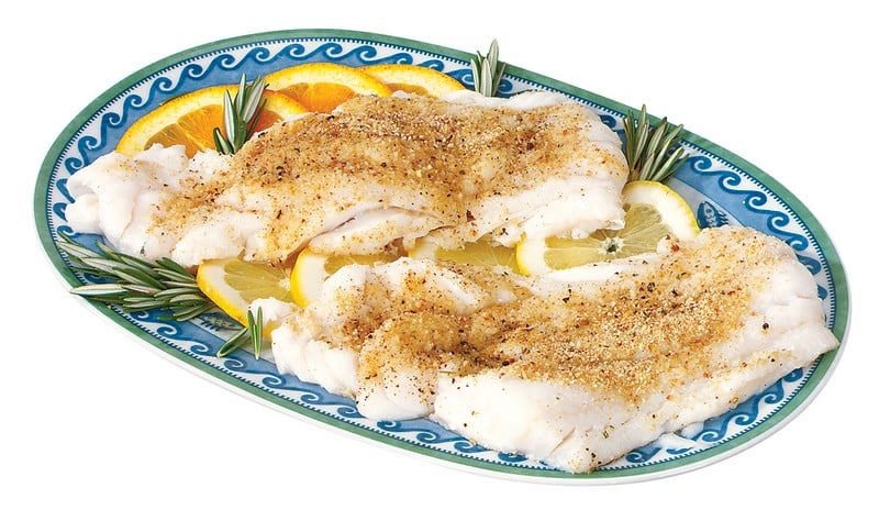 Cod Fillet with Lemon on Decorative Plate Food Picture