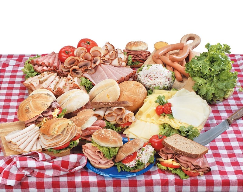 Cold Cut Assortment Sandwiches On Red Checkered Cloth Prepared Food
