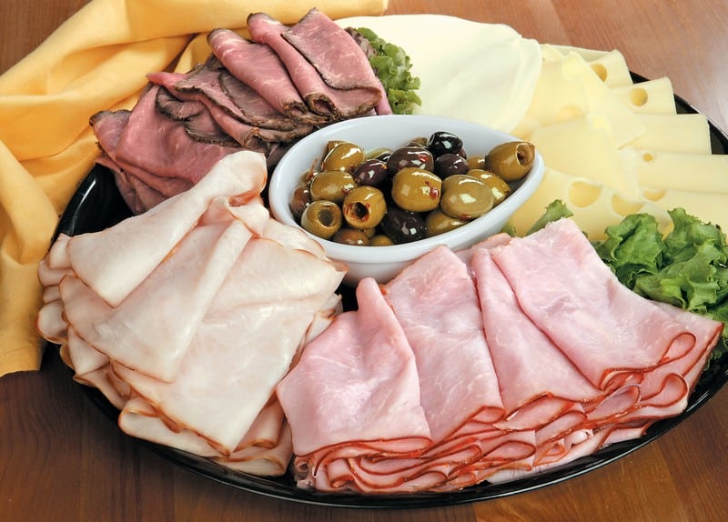 Cold Cut Assortment on Black Tray with Bowl of Olives Food Picture