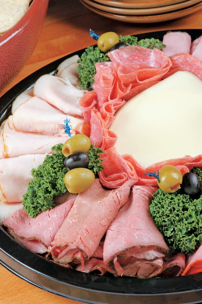 Cold Cut Assortment on Black Tray with Olives Food Picture