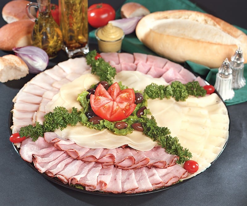 Cold Cut Assortment with Garnish on Black Tray Food Picture