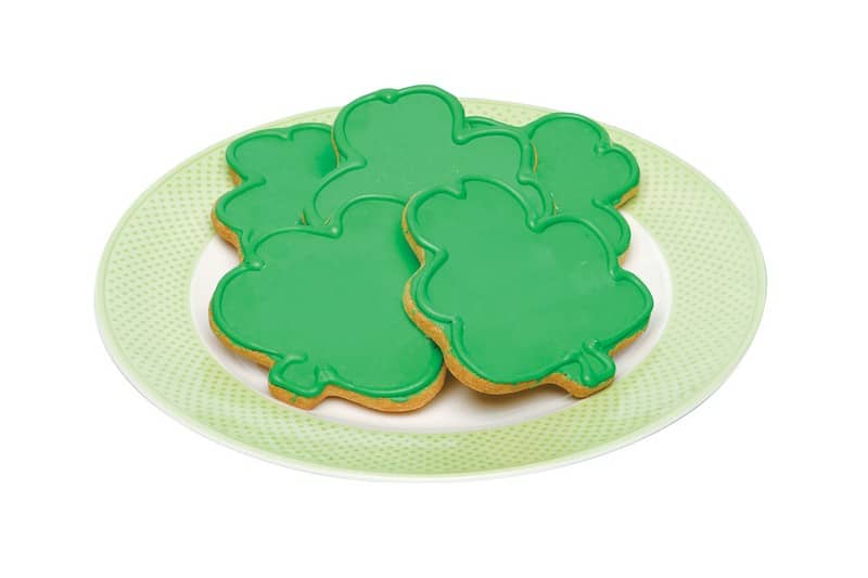 Shamrock Cookies on Green and White Plate Food Picture