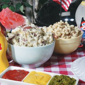 Fourth of July Cookout Assortment on Red Checkered Cloth Food Picture