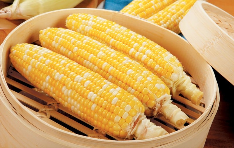 Corn on the cob in wooden steamer box Food Picture