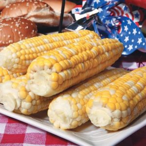 Corn on the Cob on White Plate for Forth of July Food Picture