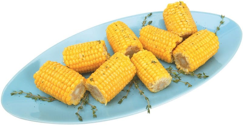 Cooked Corn on the Cob on a Blue Plate Food Picture