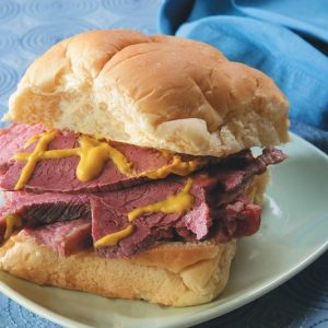 Corned Beef Sandwich on Green Plate Food Picture