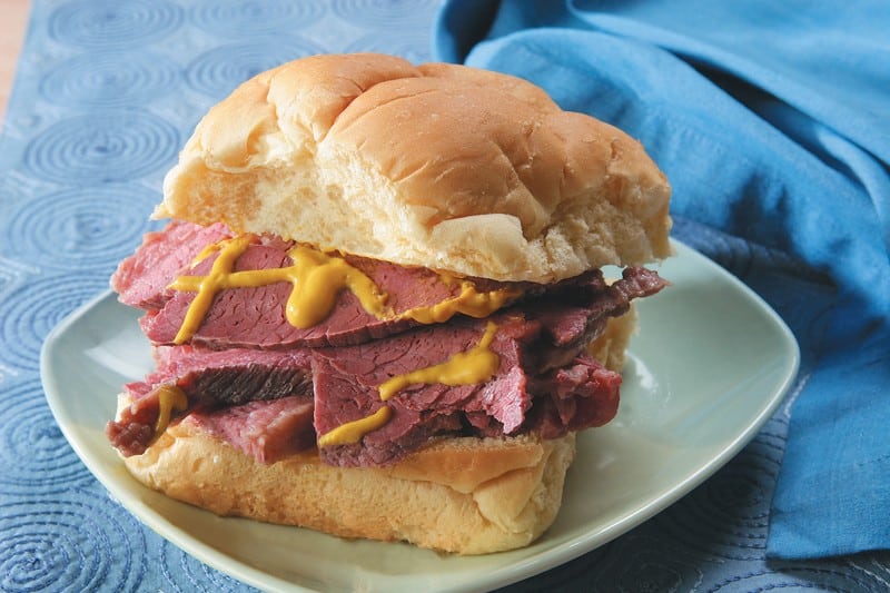 Corned Beef Sandwich on Green Plate Food Picture