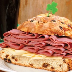 Corned Beef Sandwich on White Ridged Plate Food Picture