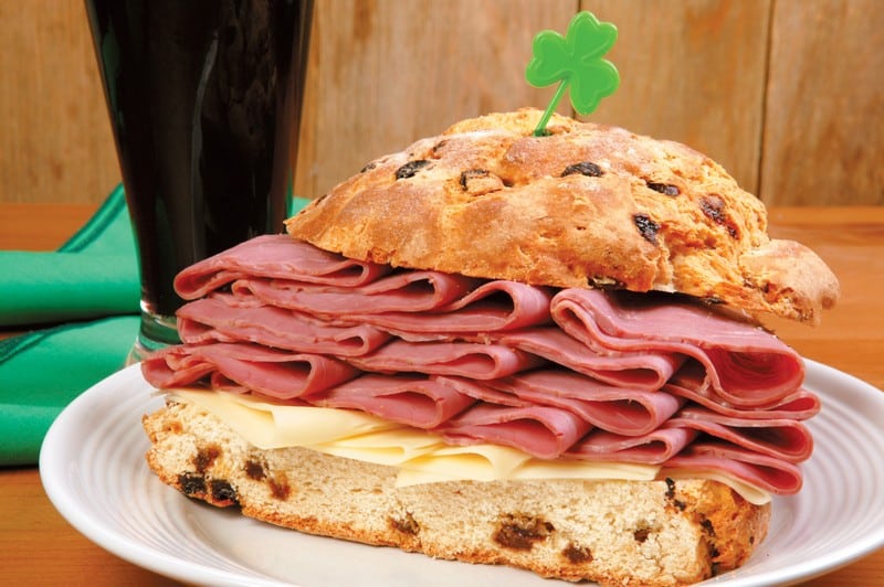 Corned Beef Sandwich on White Ridged Plate Food Picture