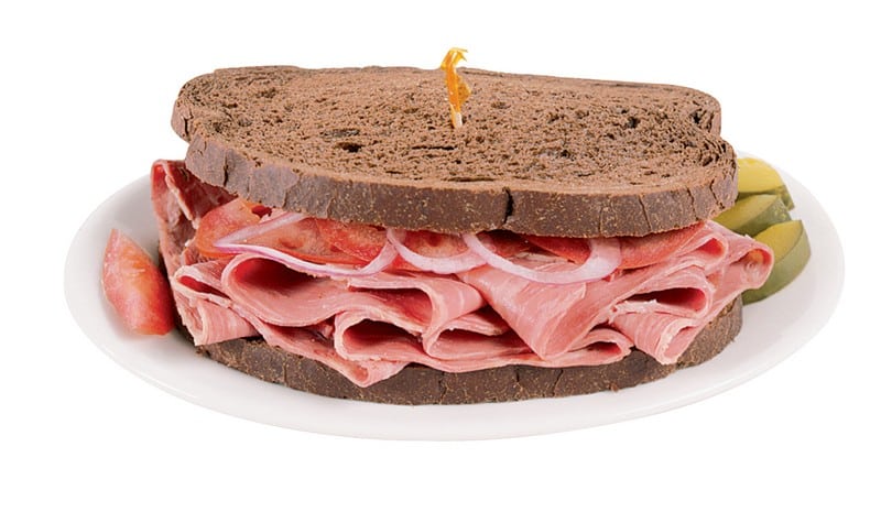 Corned Beef Sandwich on White Plate Food Picture