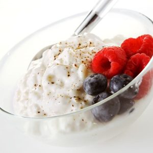 Cottage Cheese with Blueberries and Rasberries in a Bowl Food Picture
