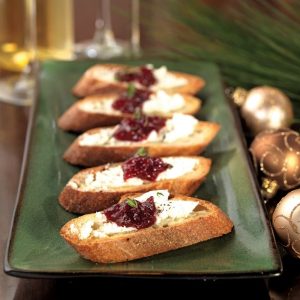 Cranberry Chutney Crostini with Goat Cheese on Dish Food Picture