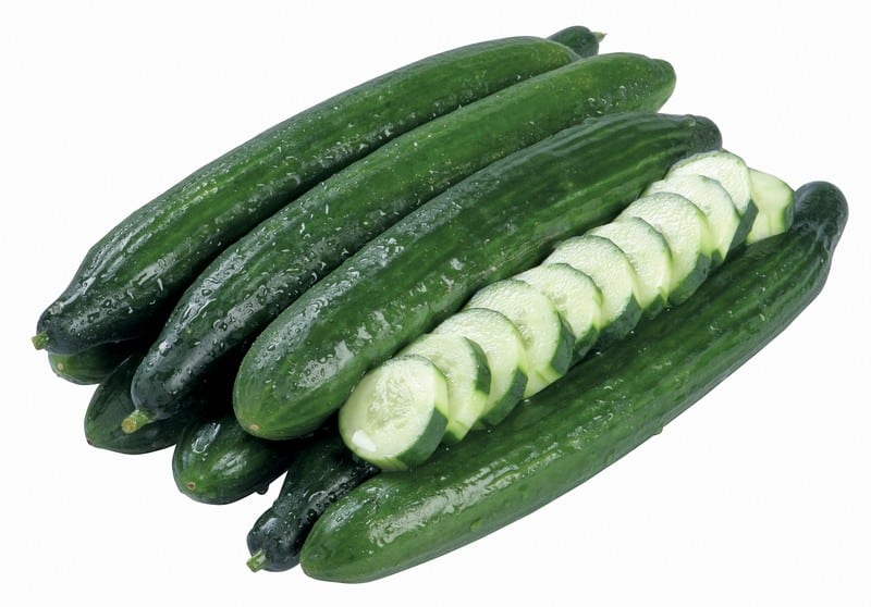 Whole and Sliced English Cucumbers Isolated Food Picture