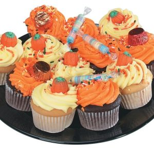Halloween Cupcake Assortment on Black Plate Food Picture