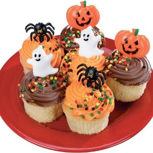 Halloween Cupcake Assortment on Red Plate Food Picture