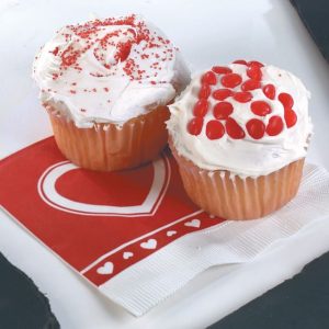 Valentine Cupcakes on Red and White Heart Napkin Food Picture