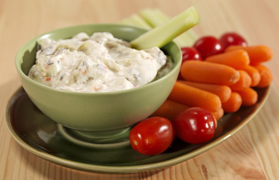 Bowl of Vegetable Dip with Tomatoes, Carrots and Celery Food Picture